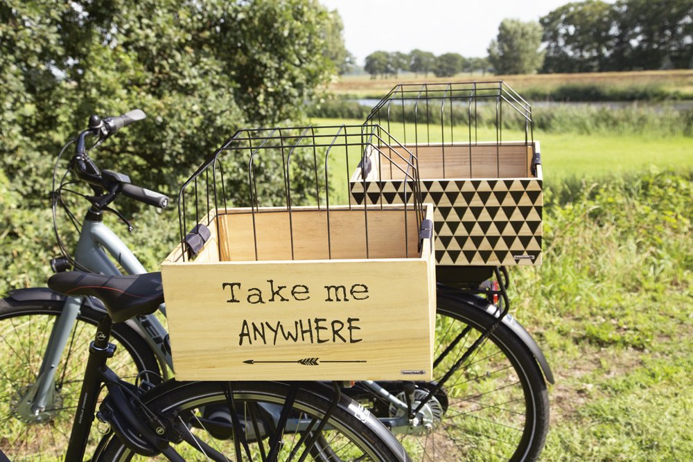 Fietsmand + kap hout print - Pip & Pepper by Dierenspeciaalzaak Huysmans