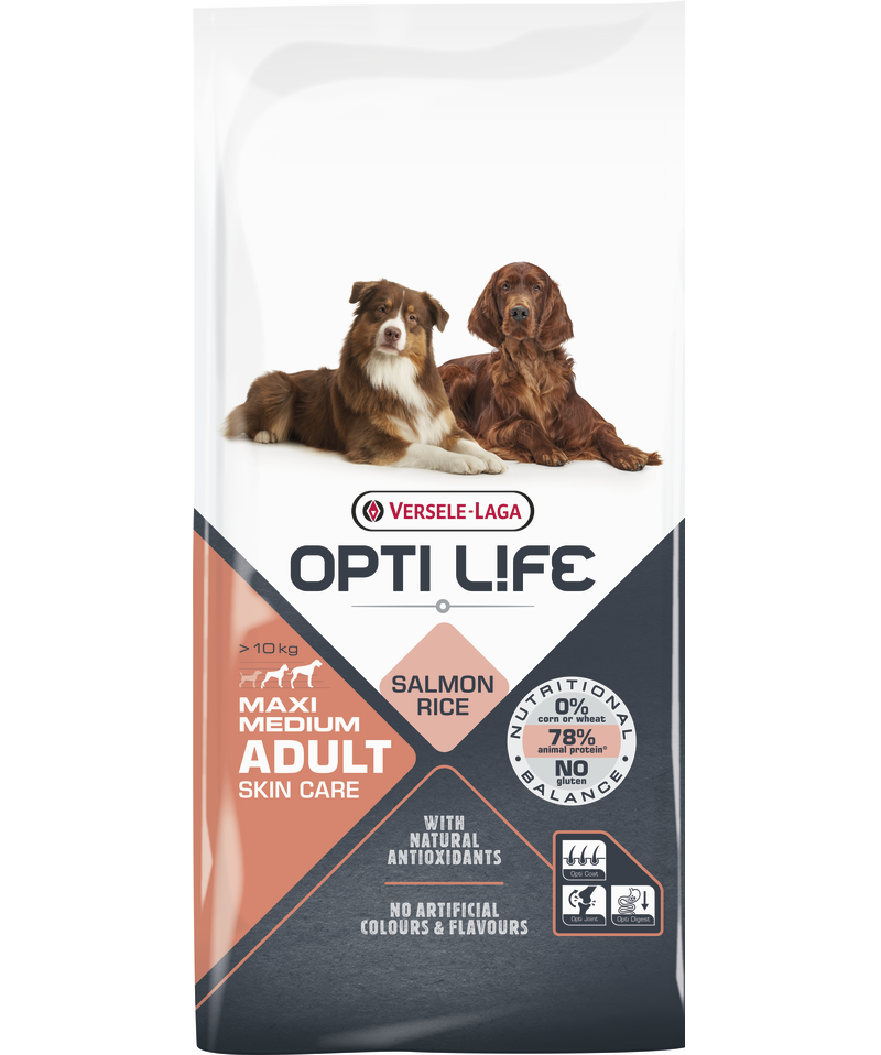 Opti Life adult skin care medium & maxi 12,5kg - Pip & Pepper by Dierenspeciaalzaak Huysmans