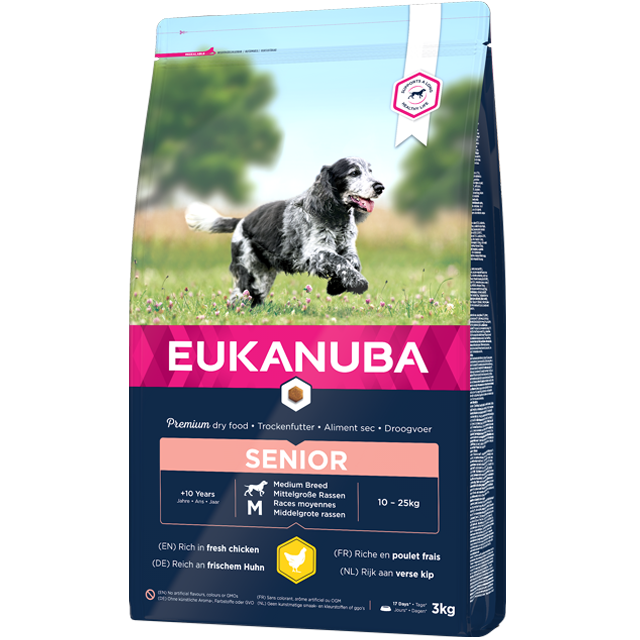 Eukanuba senior caring medium kip & rijst 12kg - Pip & Pepper by Dierenspeciaalzaak Huysmans